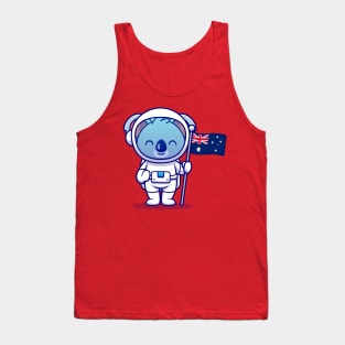 Cute Koala Astronaut Holding Australia Flag Cartoon Tank Top